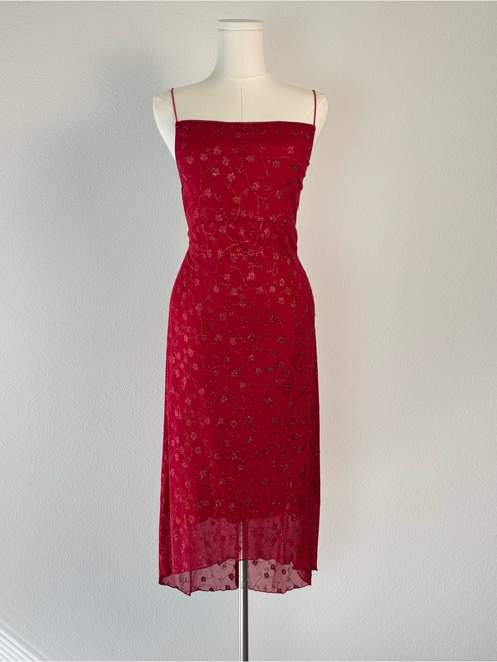 Vintage Rampage Y2K Red Glitter Mesh Slip Dress Size L